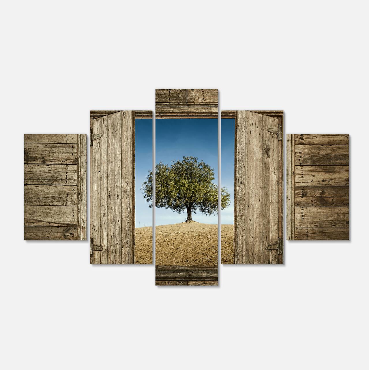 Designart - Window Open To Solitary Tree - Modern Landscape Canvas Art